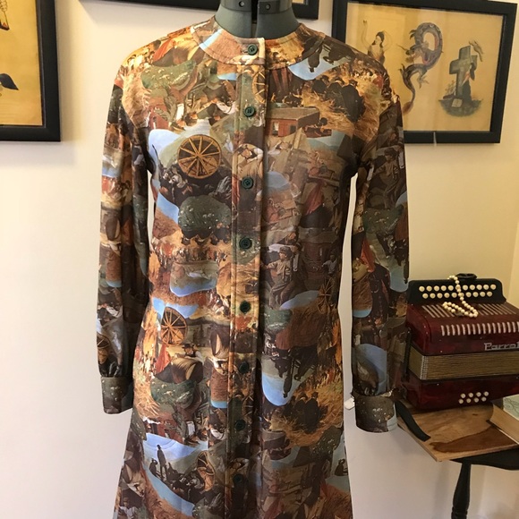 Vintage novelty Prairie print shirt dress - Picture 5 of 5